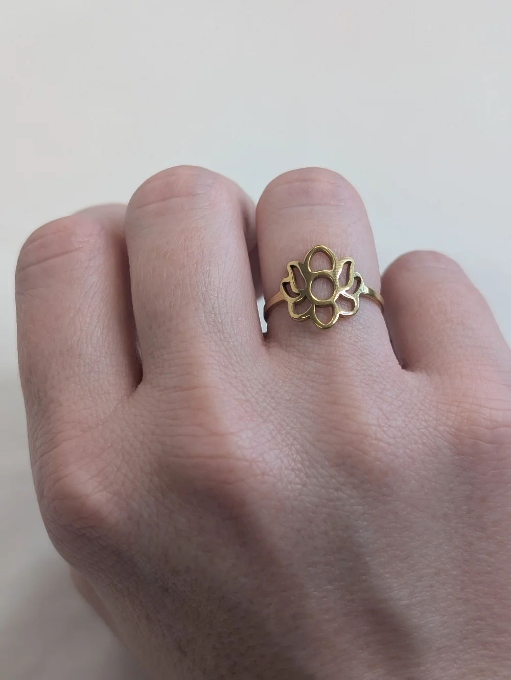 NWT Gold Lotus Flower Ring Size 8 Dainty Boho Minimalist Zen Yoga